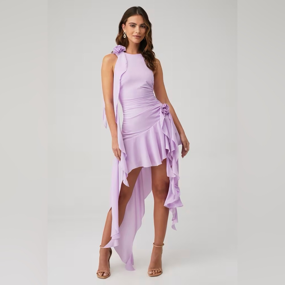 Bardot Womens Ruffle‎ Ivana Georgette High Low Mini Dress Lilac Size US 10
